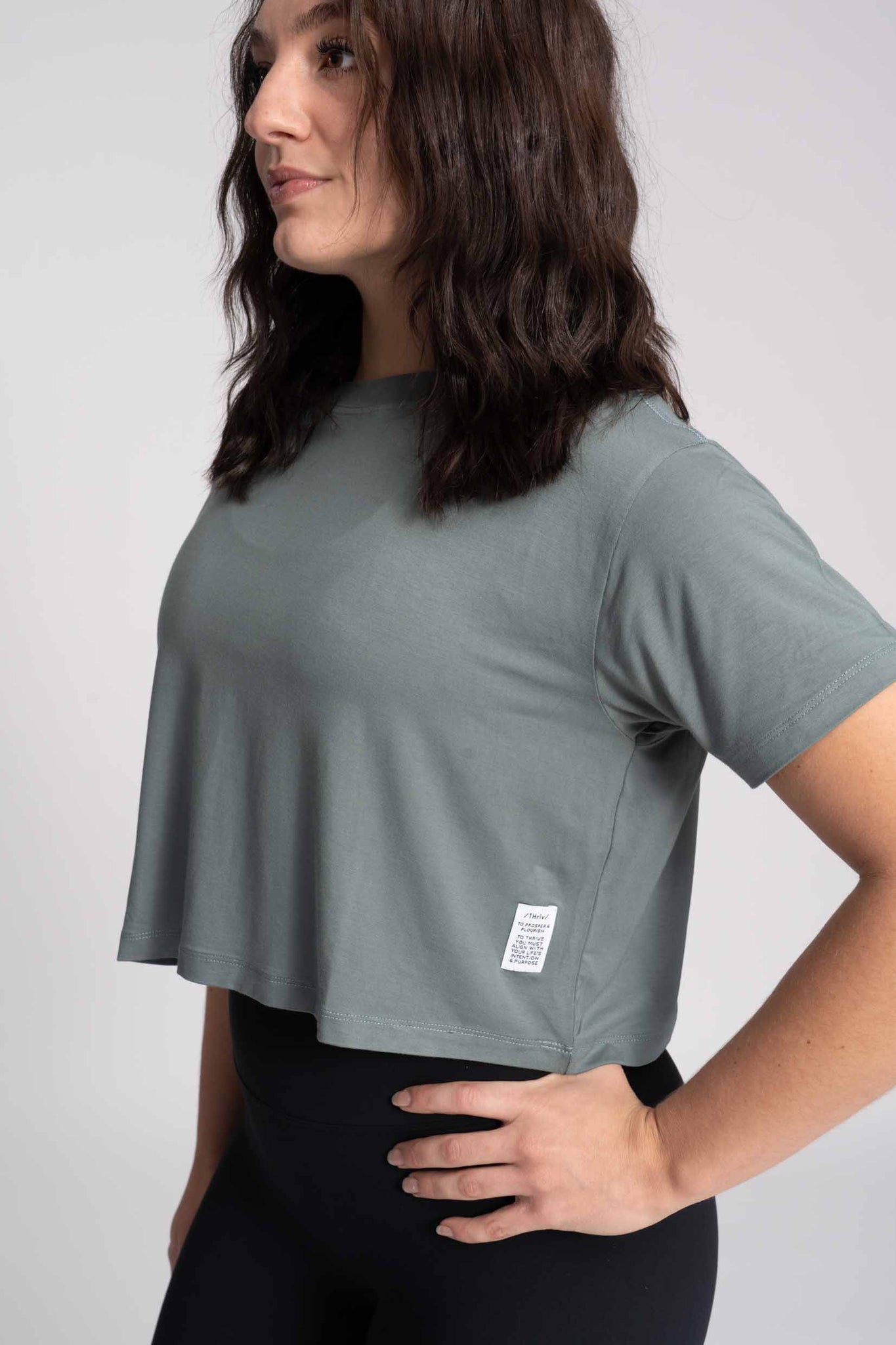 Thrive Crop Tee - Dusty Marine